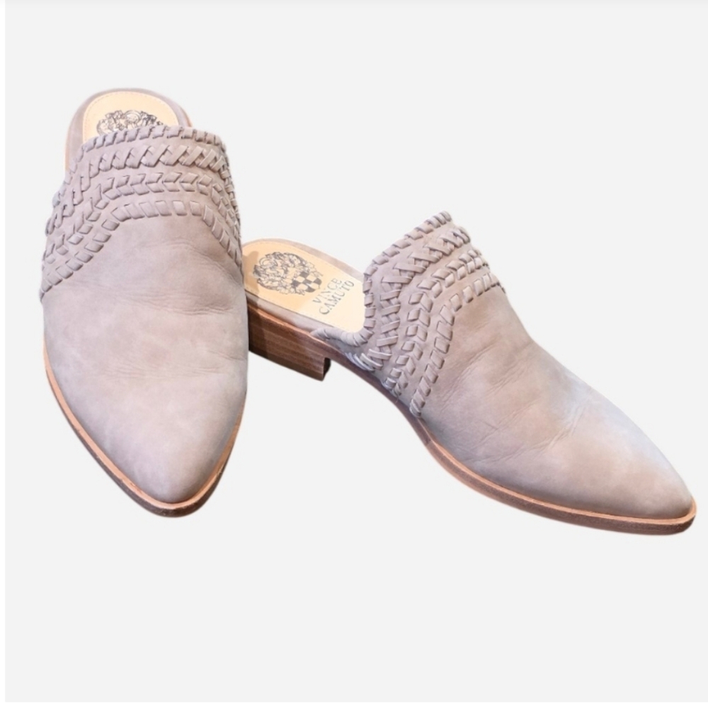 Vince Camuto • Suede Leather Mules (Taupe / Gray). Sz 7.5M. EUC!